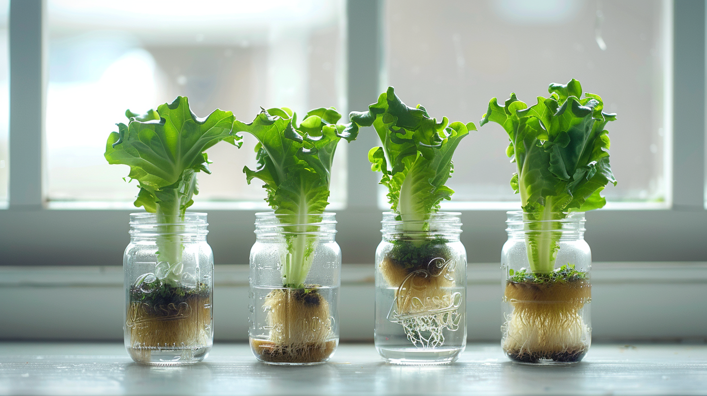 Simple Kratky setup with lettuce growing in jars