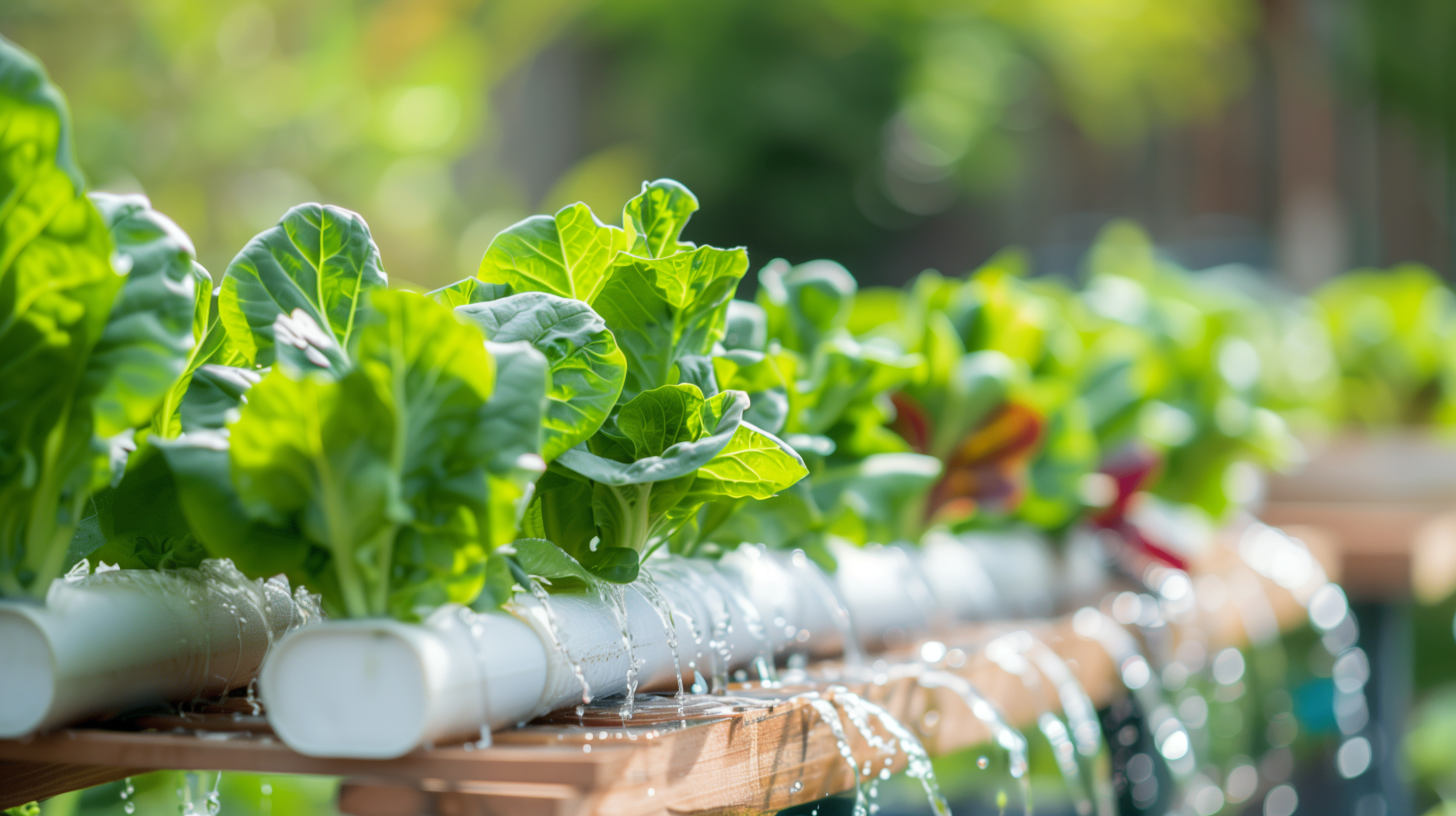Nutrient Film Technique with leafy greens in PVC channel